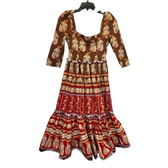 Cara Cara Red and Tan Ruffled Tiered Maxi Dress - Picture 2 of 13